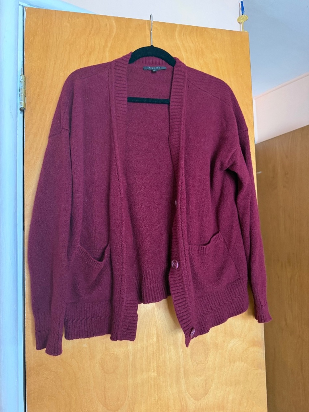 Maroon Button Cardigan With Pockets, Cyrus, Size L